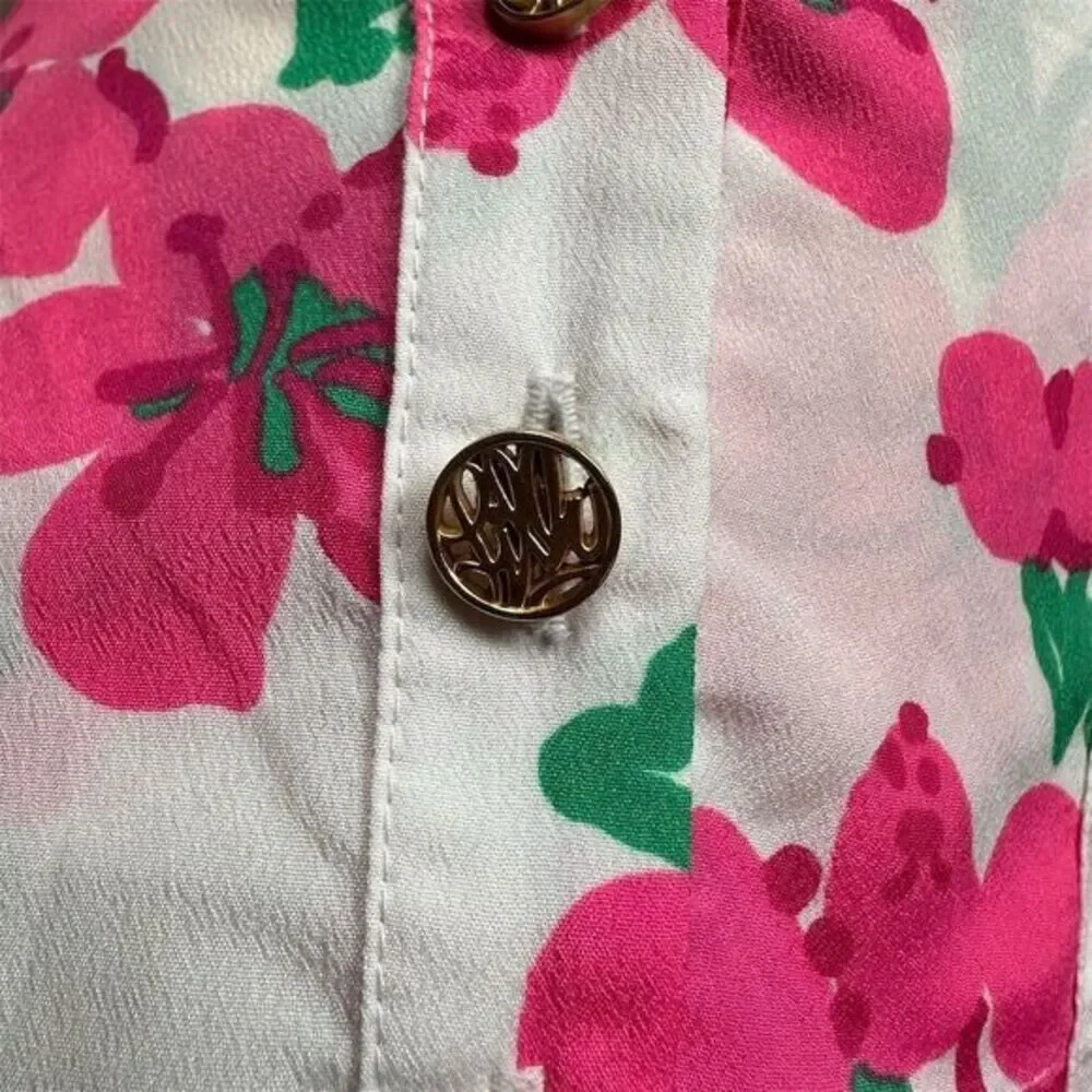 Lilly‎ Pulitzer Alima Women's Pink Floral and Trees V-Neck Blouse Size S - Picture 8 of 10